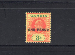 Delcampe - 1906 GAMBIA, SG 70a - Yvert 53a, 3 Scellini Rosso Verde E Giallo, Doppia Sovrastampa, Surch Double - MLH* - Rare - Andere & Zonder Classificatie