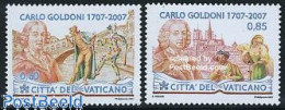 Delcampe - Vatican 2007 Carlo Goldoni 2v, Mint NH, Nature - Performance Art - Religion - Wine & Winery - Theatre - Churches, Temp.. - Neufs