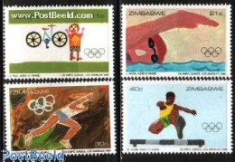 Delcampe - Zimbabwe 1984 Olympic Games Los Angeles 4v, Mint NH, Sport - Cycling - Olympic Games - Swimming - Art - Children Drawi.. - Cyclisme