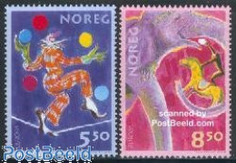 Delcampe - Norway 2002 Europa, Circus 2v, Mint NH, History - Nature - Performance Art - Europa (cept) - Elephants - Circus - Ungebraucht