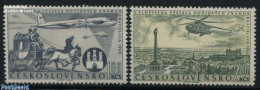 Delcampe - Czechoslovkia 1960 National Stamp Exposition 2v, Mint NH, Transport - Coaches - Helicopters - Aircraft & Aviation - Other & Unclassified