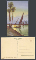 Delcampe - Egypt Ayoub A. Bishai Old Postcard Sailing Boat FELUKAS On Nile River, Moonlight - Sonstige & Ohne Zuordnung