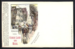 Delcampe - Lithographie Stuttgart, Mittelalterliche Ansicht Der Hirschstrasse - Stuttgart