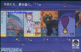 Delcampe - Israel 2001 Children Dreams S/s, Mint NH, Nature - Transport - Cats - Dogs - Balloons - Art - Children Drawings - Neufs (avec Tabs)