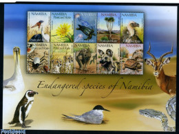 Delcampe - Namibia 2010 Endangered Species 10v M/s, Mint NH, Nature - Animals (others & Mixed) - Birds - Birds Of Prey - Cat Fami.. - Namibia (1990- ...)