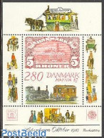 Delcampe - Denmark 1987 Hafnia 87 S/s, Mint NH, Sport - Transport - Cycling - Post - Stamps On Stamps - Railways - Ungebraucht