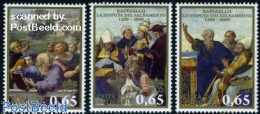 Delcampe - Vatican 2009 Dispute Of Sacramento 3v, Mint NH, Religion - Religion - Art - Paintings - Raphael - Neufs