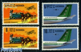 Delcampe - Congo (Kinshasa) 1961 Katanga, Airmail Service 4v, Mint NH, Transport - Post - Aircraft & Aviation - Railways - Poste