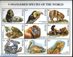 Delcampe - Nevis 1998 Rare Animals 9v M/s, Mint NH, Nature - Animals (others & Mixed) - Bears - Birds - Frogs & Toads - Monkeys -.. - St.Kitts-et-Nevis ( 1983-...)