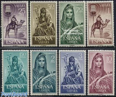 Delcampe - Spanish Sahara 1964 Nomads 8v, Mint NH, History - Nature - Performance Art - Camels - Radio And Television - Télécom