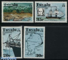 Delcampe - Tuvalu 1977 Royal Society Exposition 4v, Mint NH, History - Transport - Various - Explorers - Ships And Boats - Maps - Explorateurs