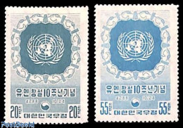 Delcampe - Korea, South 1955 10 Years UNO 2v, Mint NH, History - United Nations - Corée Du Sud