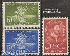 Delcampe - Netherlands Antilles 1949 Alonso De Ojeda 3v, Unused (hinged), History - Transport - Explorers - Ships And Boats - Explorateurs