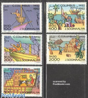Delcampe - Somalia 1992 Discovery Of America 5v, Mint NH, History - Transport - Explorers - Ships And Boats - Explorateurs