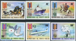 Delcampe - Upper Volta 1974 UPU Centenary 6v Imperforated, Mint NH, Nature - Science - Transport - Horses - Telecommunication - U.. - Télécom