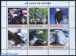 Delcampe - Guinea Bissau 2003 Birds Of Prey, Scouting 6v M/s, Mint NH, Nature - Sport - Birds - Birds Of Prey - Scouting - Guinée-Bissau