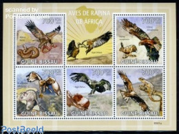 Delcampe - Guinea Bissau 2009 Birds Of Prey 5v M/s, Mint NH, Nature - Birds - Birds Of Prey - Rabbits / Hares - Snakes - Guinée-Bissau