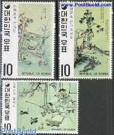 Delcampe - Korea, South 1971 Yi-Dynasty Paintings 3v, Mint NH, Nature - Cats - Art - Paintings - Corée Du Sud