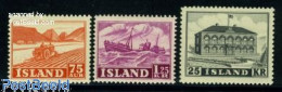 Delcampe - Iceland 1952 Definitives 3v, Mint NH, Transport - Various - Ships And Boats - Agriculture - Neufs