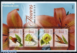 Delcampe - Nevis 2009 Flowers Of The Caribbean 4v M/s, Mint NH, Nature - Flowers & Plants - St.Kitts-et-Nevis ( 1983-...)