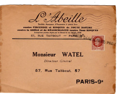 Delcampe - PETAIN 1FR50 BRUN LETTRE ANNULATION GRIFFE PARIS GARE NORD - Manual Postmarks