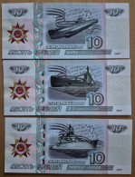 Delcampe - Russia 3x10 Rubles 2004. Sequential Serials. Submarines. Cruiser. UNC - Russie