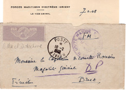 Delcampe - LETTRE FM AVION POSTE NAVALE 10.2.1948 + UNITE MARINE + TEXTE FORCES MARITIMES EXTREME ORIENT VICE AMIRAL - Guerre D'Indochine / Viêt-Nam