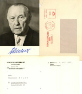 Delcampe - Autograph/Autogramme Adenauer, Konrad Mit Schreiben Des Kanzlerbüros Und Briefumschlag 1963 - Andere & Zonder Classificatie