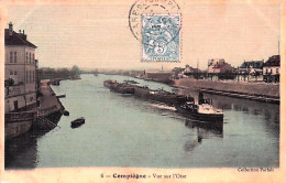 Delcampe - 60 -  COMPIEGNE - Vue Sur L'Oise - Peniches - Remorqueur - Carte Toilée - Compiegne