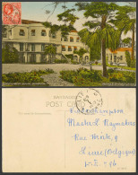 Delcampe - Barbados KG5 1d 1913 Old Postcard Government House Garden Palm Trees, To Belgium - Barbados (Barbuda)