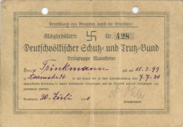 Delcampe - Zwischenkriegszeit Mannheim Mitgliedskarte Deutschvölkischer Schutz- Und Trutz-Bund 1920 III (Lochung, 2-facher Mittelbu - Geschichte
