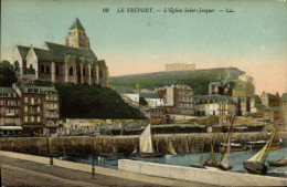 Delcampe - CPA Le Treport L Eglise Saint Jacques Bateaux - Le Treport