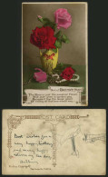 Delcampe - Birthday Greetings Old Postcard ROSES & Pearl Necklace - Blumen