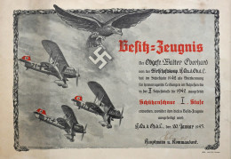 Delcampe - WK II Besitzzeugnis (30 X 42cm) Schützenschnur I. Stufe Von 1943 - Guerre 1939-45