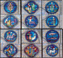 Delcampe - 12 CPSM / CPM 10.5 X 15 Les 12 Signes Du Zodiaque Astrologie Horoscope Détail D'un Vitrail De La Cathédrale De CHARTRES - Astrologie