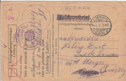 Delcampe - Allemagne Lettre Prisonnier De Guerre Censurée Camp De Limburg Pour La Suisse 1916 - Prisoners Of War Mail