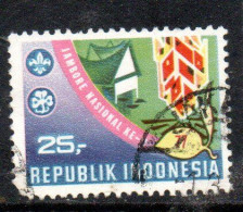 Delcampe - INDONESIA INDONÉSIE 1977 NATIONAL SCOUT JAMBOREE CAMP AND FLAGS EMBLEMS SOUTISM 25r USED USATO OBLITERE' - Indonesien