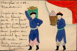 Delcampe - Deutsche Post China Chinesische GSK Handgemalt, Mit überklebter Dt. Frankatur Ab Schanghai (DP) 1906 II- (leicht Beschni - Deutsche Post In China