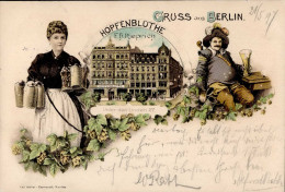 Delcampe - Berlin Mitte (1000) Gasthaus Hopfenblüthe, Unter Den Linden 27 1897 II (kl. Einriss) - Otros & Sin Clasificación