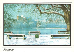 Delcampe - CPSM ANNECY Et Son Lac Sous La Neige - Timbre       L4797 - Annecy