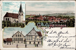 Delcampe - Heiningen (7150) Rathaus, Schulhaus, Postamt, Handlung Müller II (Eckknicke) - Autres & Non Classés