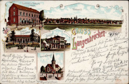 Delcampe - Langenbrücken (7525) Bahnhof, Konditorei Und Handlung Häfner 1905 II (Bugspur, Fleckig) - Autres & Non Classés