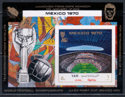 Delcampe - North Yemen 1970 Mi# Block 131 B ** MNH - Imperf. - Football World Championship, Mexico / Aztec Stadium / Soccer - 1970 – Mexique