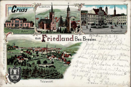Delcampe - Friedland Breslau Ev. Kirche, Kath. Kirche, Bahnhof 1899 I-II - Other & Unclassified