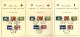 Delcampe - Danzig - WHW 1939 - 3x Schmuckblatt Adolf Hitler Ehrenbürger, In Stark Unterschiedlicher Erhaltung, Tw. Gefaltet - Other & Unclassified