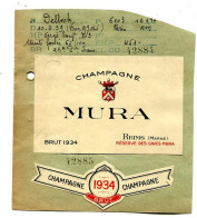 Delcampe - Etiquette De Champagne   MURA à Reims 1934 Inscription Delbeck Sur Le Papier  VOIR DESCRIPTIF  §§§ - Reclame