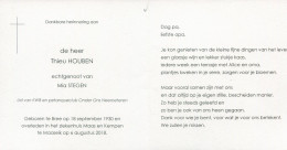 Delcampe - Rouw - Bidprentje HOUBEN Thieu Geboren Te Bree 18/9/1930 + 6/8/2018 Maaseik - Devotieprenten