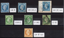 Delcampe - Les Bureaux De Paris - 1853/60 - Napoléon III Empire , N° 12, 13 Et 14, Oblitérations Losange Avec Au Centre Des Lettres - 1853-1860 Napoléon III