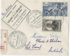 Delcampe - Sénégal Par Avion Recommandé Voyage Président République Française St Louis 23 4 1947 YT AOF N°2 + Poste Aérienne N°6 - Luftpost