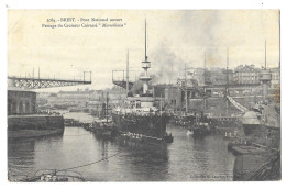 Delcampe - Brest, Pont National Ouvert, Passage Du Croiseur Cuirassé "Marseillaise" (18014) - Brest
